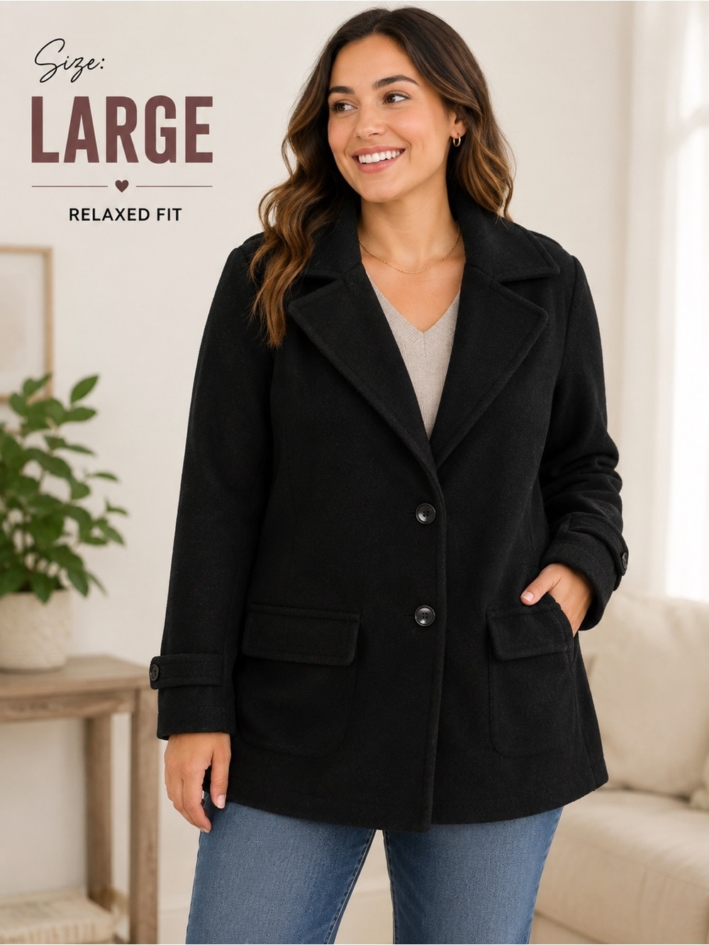 No. 21 Black Button-Front Pea Coat